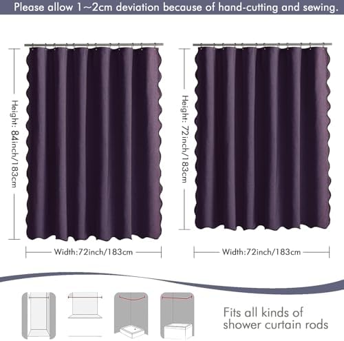 MIULEE Purple Scalloped Linen Shower Curtain 72x72 Inches