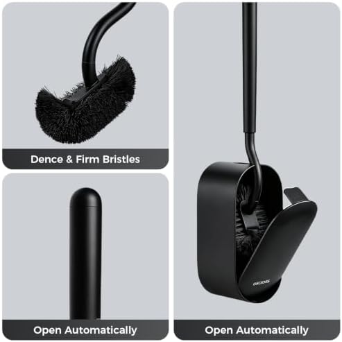 Toilet Bowl Brush and Holder, OSCIOSS Toilet Brush Set with Ergonomic Design, Compact Size, Durable Bristles, RV Toilet Brushes & Holders for Dead Corner Clean (Black, 2pack)