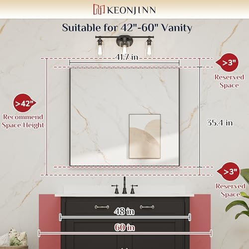 Keonjinn 42x36 Inch Matte Black Bathroom Mirror for Over Sink, Rectangular