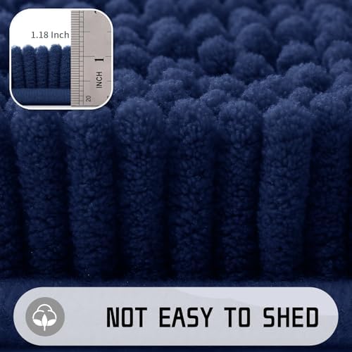 Yimobra Long Bathroom Rugs 44"x24", Extra Soft Non Slip Bath Mat for Tub, Super Absorbent Quick Dry Shaggy Rug Floor Carpet, Machine Washable,Navy Blue