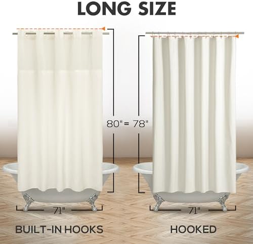 River Dream No Hook Long Shower Curtain with Snap-in Liner 71x80, Sand