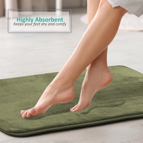 Clara Clark 2 Piece Bathroom Rugs, Velvet Memory Foam Bath Mat Set, Non-Slip Bath Rugs, Machine Wash, Dries Quickly, Ultra Soft Plush Bath Mats for Bathroom, 20 x 32 + Contour, Sage Green