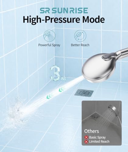 SR SUN RISE Filtered Shower Head with Handheld High Pressure 9 Spray Mode Showerhead Detachable Shower Head Water Softener Filters Beads for Hard Water Remove Chlorine 1 Filter Chrome