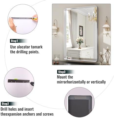 Easly Silver Bathroom Mirror for Wall, 30x22 Inch Rectangular Aluminum Alloy Framed Mirror, Modern Wall Mounted Vanity Mirror for Bathroom, Vertical or Horizontal