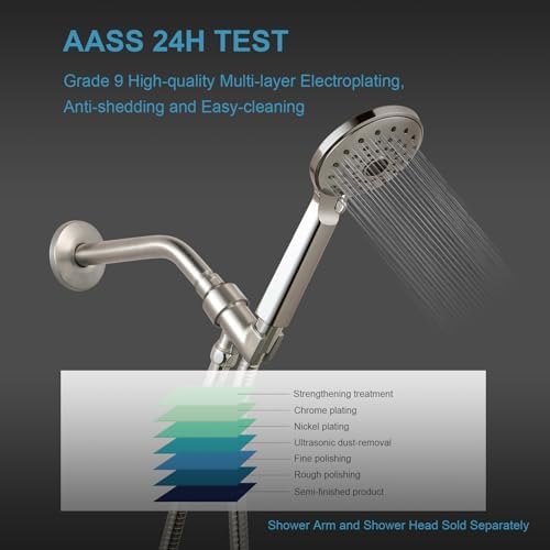 OFFO Shower Head Holder for Handheld Shower Head, Brushed Nickel Adjustable Shower Arm Mount for Connecting Shower Arm and Shower Hose, 1/2 in IPS Female Inlet and Male Outlet