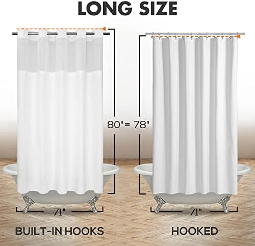River Dream No Hook Long Shower Curtain with Snap-in Liner 71x80, White