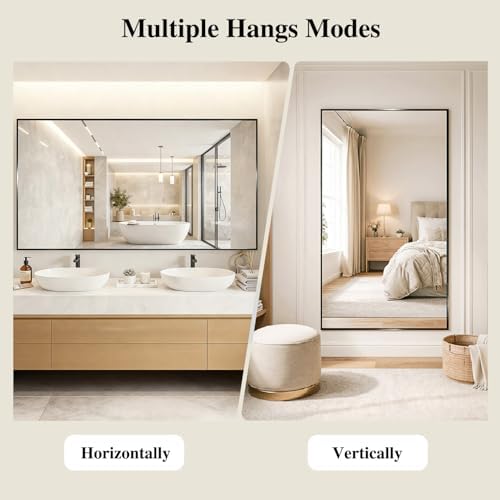 Koonmi Black Mirrors for Wall, 36x60 Inch Bathroom Mirror, Rectangular Wall Mirror for Living Room Bedroom Bathroom, Hangs Horizontally or Vertically