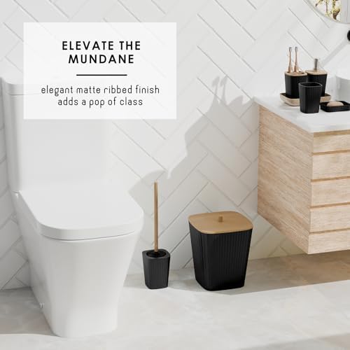 Clara Clark Bathroom Set - Black Bathroom Accessories Set, 6PC Bathroom Accessory Set, Bathroom Sets with Toilet Brush, Trash Can & Soap Dispenser
