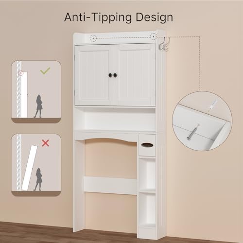 Ahomly Over The Toilet Storage Cabinet, 32.3" W x 70.3" H, White