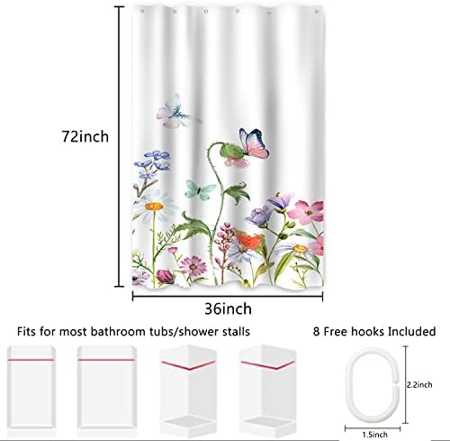 AWERT Butterfly Wildflowers Small Half Size Stall Shower Curtain with Hooks Shower Stall Curtain for Bathroom/RV and Camper 48 x 72