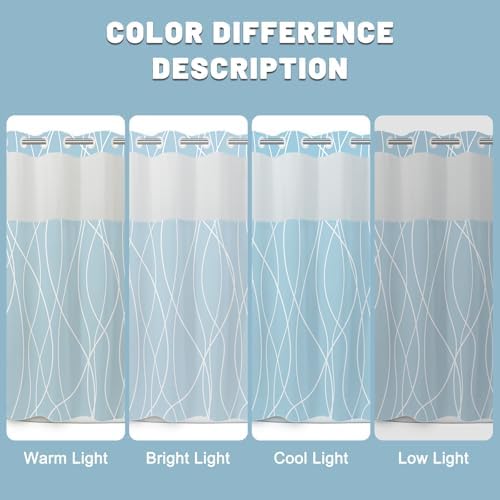LXBNI Light Blue No Hook Shower Curtain with Liner, 71 x 74 Inch