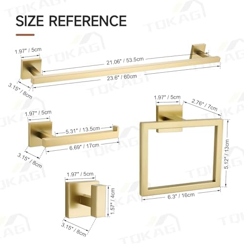 TQKAG 5 Piece Brushed Gold Bathroom Accessories 23.6" Bathroom Hardware Set