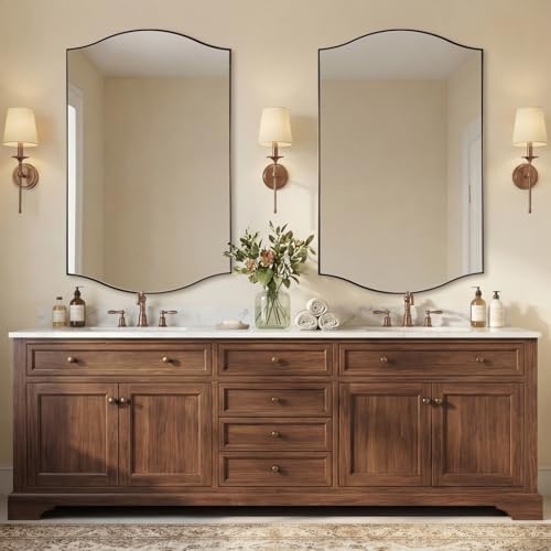 ANDY STAR 30"x48" Scalloped Mirror,Brushed Bronze Rectangle Bathroom Mirror with Curved Edge Stainless Steel Metal Frame, Large Wall-Mounted Mirror for Bathroom, Entryway (Horizontal/Vertical)