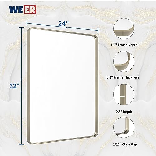 WEER Brushed Nickel Bathroom Vanity Mirror 24X32 Inch