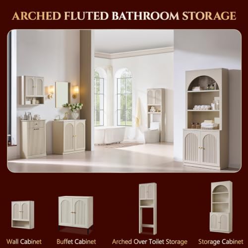 Bathroom Fluted Arched Wall Cabinet Set 2, 23.6''W Medicine Cabinet, Cream