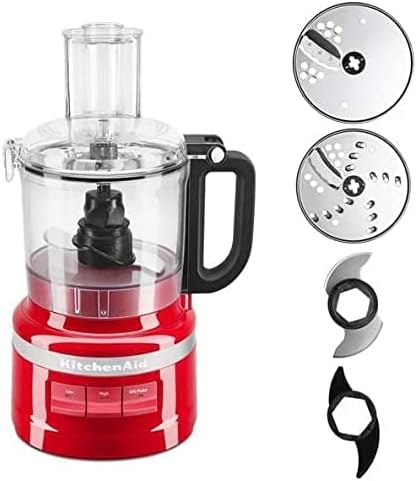 KitchenAid 7 Cup Food Processor Plus 3 speed Knead Chop Shred Slice Puree Empire Red (RENEWED)