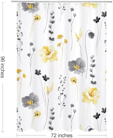 Gibelle Yellow Beige Watercolor Floral Fabric Shower Curtain, 72x96