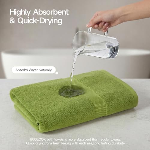 ecolook 2 Pack 100% Cotton Bath Towels, 28 x 55 Inches, Soft