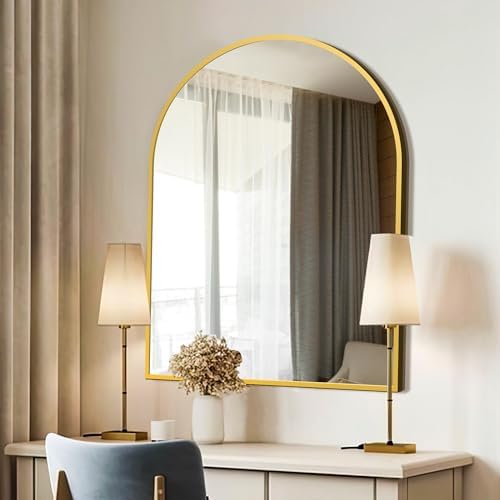 FICTOR 30" x 40" Arched Bathroom Vanity Mirror for Over Sink, Gold