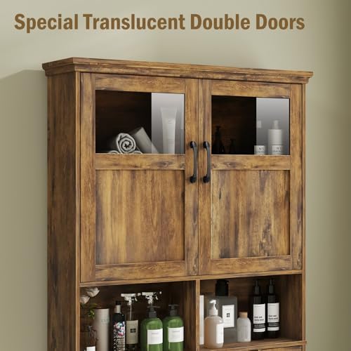 Vabches Over The Toilet Storage Cabinet with Doors & Paper Holder, Brown