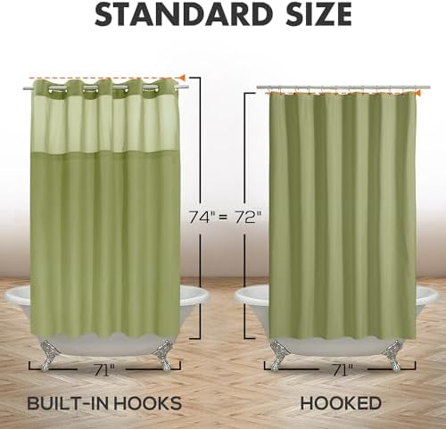 River Dream No Hook Shower Curtain with Snap-in Liner Set, Sage, 71x74