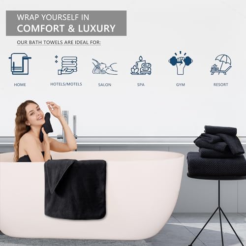 Black Hand Towels Set 2 Pack-16“x31”,Ultra Soft Microfibers Bathroom Towel Set Highly Absorbent Quick Dry Luxury Premium Towel Lightweight Durable Hand Towel Collection for Hotel Spa Gym Kitchen