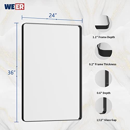 WEER Black Bathroom Vanity Mirror 24X36 Inch