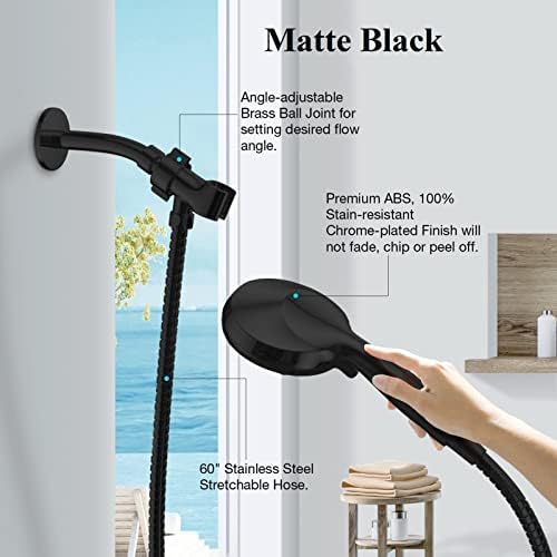 Matt Black Shower Head with Handheld Spray High Pressure-Multifunction Strong Flow Rain Massage Showerhead with Extra long Hose and Adjustable Overhead Holder – La Mejor Regaderas Modernas Para Ducha