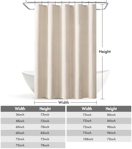 MIULEE Linen Fabric Shower Curtain Cream Beige W60*L72 10 Metal Hooks