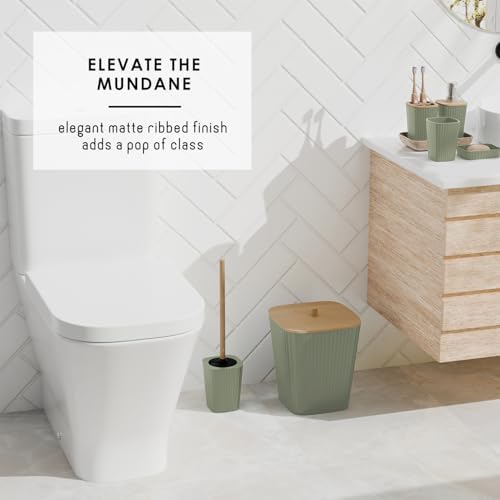 Clara Clark Bathroom Set - Sage Green Bathroom Accessories Set, 6PC Bathroom Accessory Set, Bathroom Sets with Toilet Brush, Trash Can & Soap Dispenser