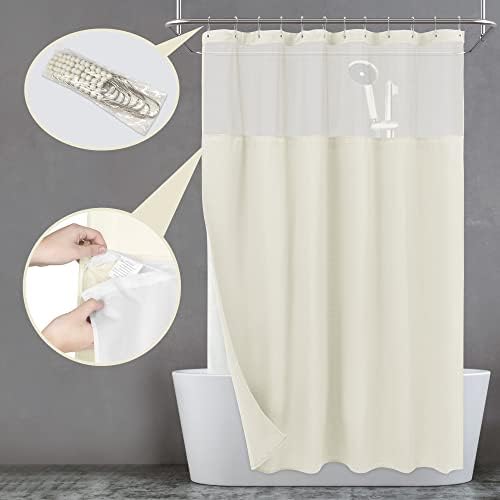 N&Y HOME Waffle Weave Shower Curtain with Snap-in Liner Set Cream, 71x72