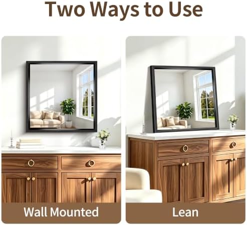 24x24 Square Black Mirror, Bathroom Mirrors for Over Sink 0.6" Thickened Deep Frame, Brushed Black Rectangle Mirrors for Wall, Shatterproof Tempered Glass, Antirust, Horizontally or Vertically