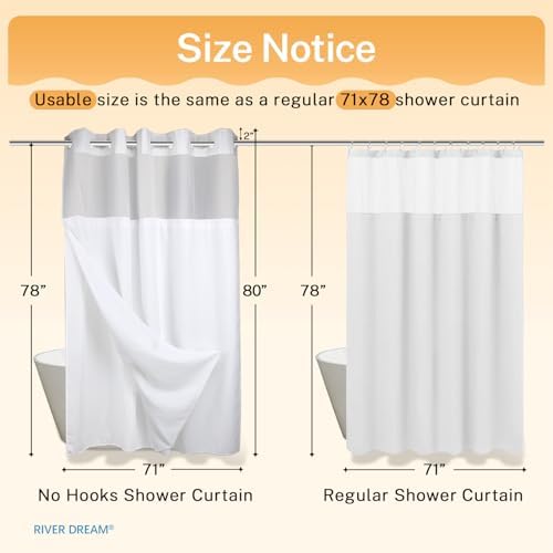 RiverDream Heavyweight Waffle No Hook Shower Curtain with Liner,White,71x80
