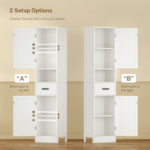 TEENFON 67" H Tall Bathroom Storage Cabinet with Barn Doors and Drawer