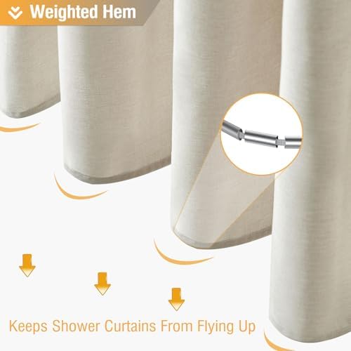 BTTN Linen Textured Waterproof Fabric Shower Curtain, 72x72, Light Cream