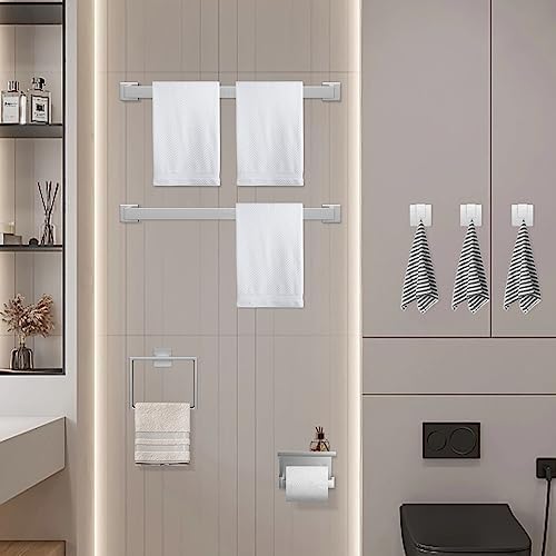 Dorudon atrox 7-Piece Bathroom Hardware Set Brushed Nickel Towel Bar Set with Towel Rack, 2 Square 23-Inch Towel Bars and Stainless Steel Bathroom Accessories Wall Mounted