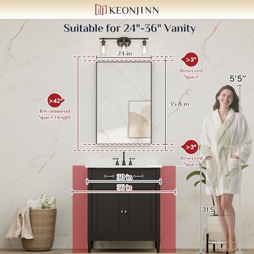 Keonjinn 24x36 Inch Gold Bathroom Mirror for Over Sink, Rectangular