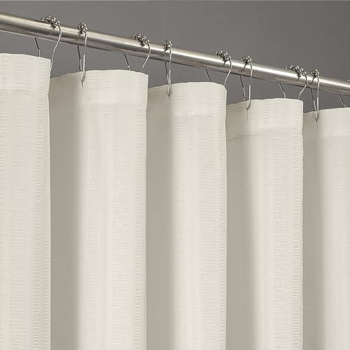 Aiyufeng Extra Long Cream Shower Curtain 72 x 84 inches Long, 3D Embossed Textured Fabric Shower Curtain for Bathroom, Water Repellent, Machine Washable