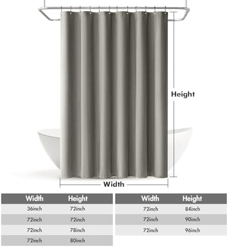 MIULEE 72 x 84 Extra Long Linen Shower Curtain Grey 12 Metal Hooks