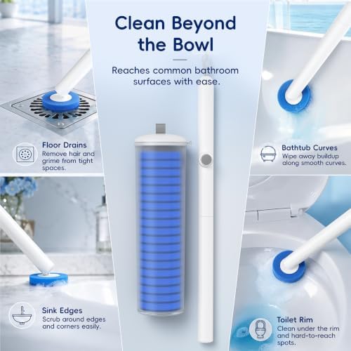Toilet Bowl Cleaning Wand, Disposable Toilet Brush Kit with Replacement Heads and Press Button Handle (Toilet Brush + 21 Refills)
