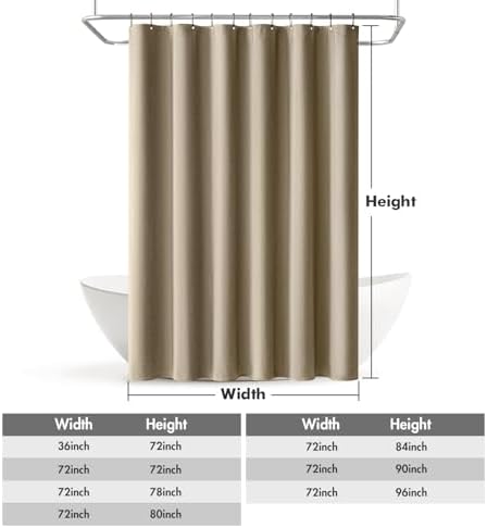 MIULEE 72 x 84 Extra Long Linen Shower Curtain Khaki 12 Metal Hooks