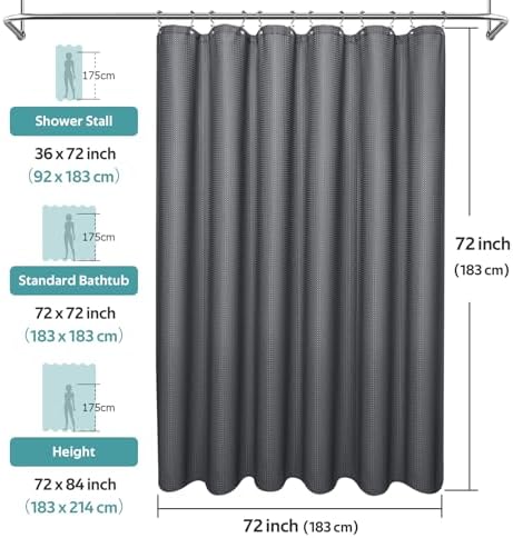 Vipfree 3 in 1 Shower Curtain Set, Waffle Shower Curtain and Liner Set with 12 Double Sided Shower Curtain Hooks, 258GSM Luxury Weighted Cloth Shower Curtains for Bathroom,72 W x 72 H,Graphite Gray