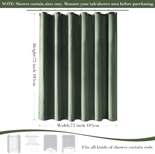Nanspring Linen Shower Curtain for Bathroom 72x72 Inch 1 Panel Olive Green