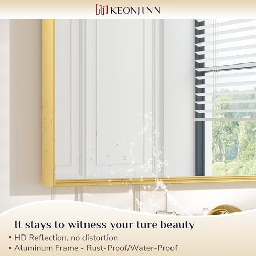 Keonjinn 24x30 Inch Gold Bathroom Mirror for Over Sink, Vanity Mirror