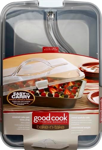 GoodCook Everyday Nonstick Steel Bake-N-Take Oblong Pan, 9 x 13 Inch with Lid, Gray