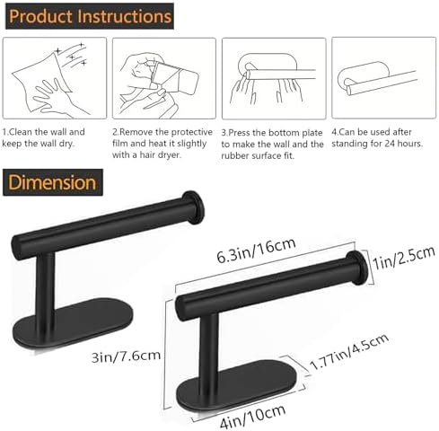 JOPOFI Self Adhesive Toilet Paper Holder - Matte Black(2 Pcs)