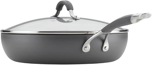 Circulon Radiance Hard Anodized Nonstick Deep Frying Pan with Lid, 12 inch Frying Pan with Lid, Deep Skillet, Gray
