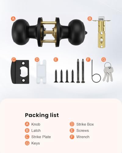 Haidms 1 Pack Matte Black Door Knob with Lock and Key, Keyed Entry Door Knobs Exterior, Black Doorknob with Lock and Key for Bedroom