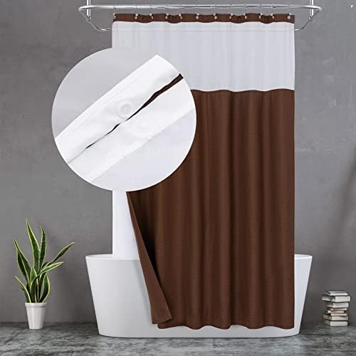 N&Y HOME Waffle Weave Shower Curtain with Snap-in Liner Set Brown, 71x72