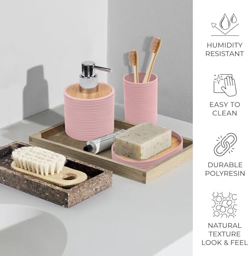 CERBIOR Bamboo Bathroom Accessories Set 6 Piece Spiral Bath Ensemble(Pink)